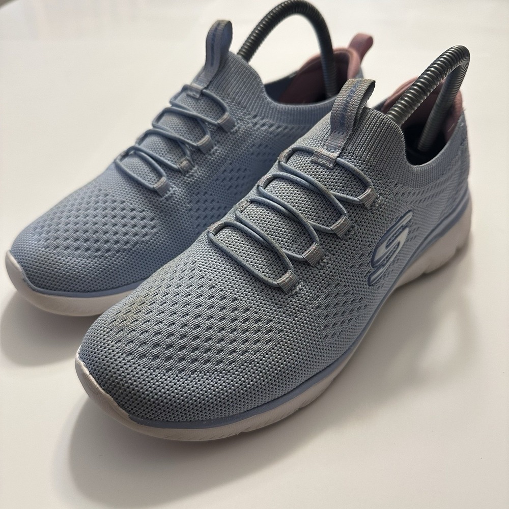 Skechers Memory Foam Sneakers Women's Size 8 Blue Slip On Stretch Fit Comfort